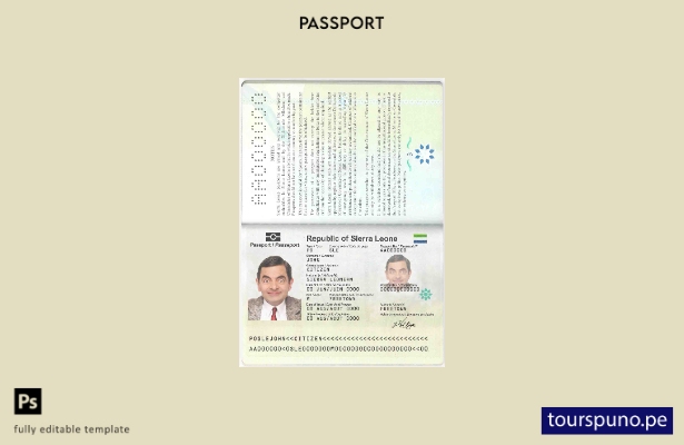 Plantilla de pasaporte de Sierra Leona lista para imprimir